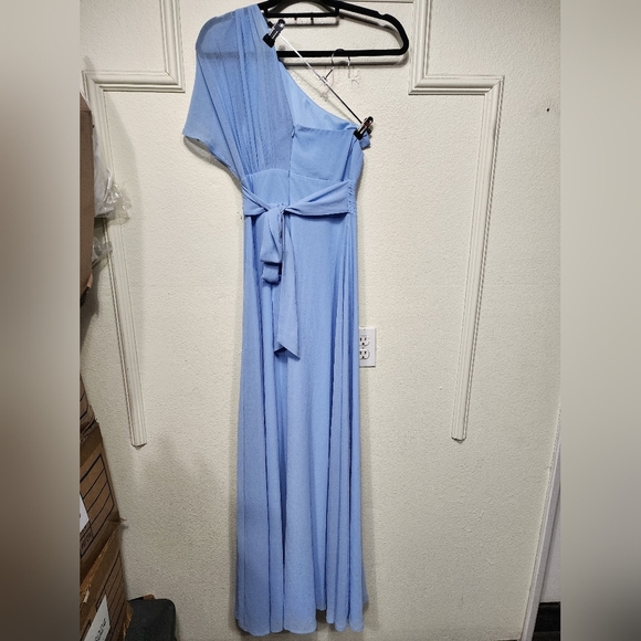 Lulus Cultivated Charm Powder Blue One-Shoulder Maxi Dress S Wedding Party Prom - Picture 11 of 12